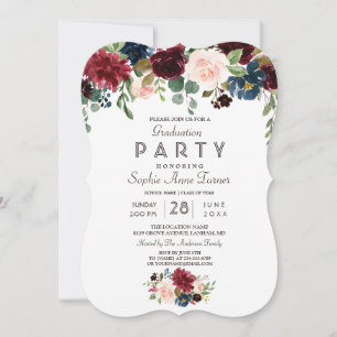 Convites Festa de formatura azul-Marinho do Merlot Elegante