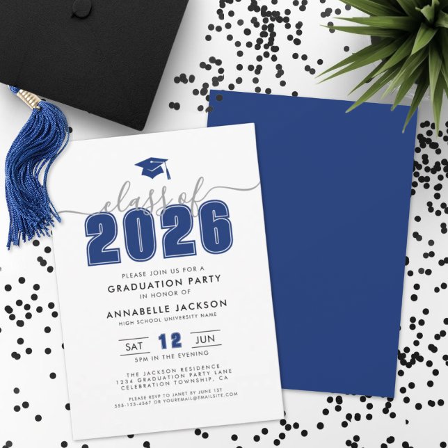 Convites Festa de Formatura Azul Moderna Simples (Simple Modern Blue Graduation Party Invitation)