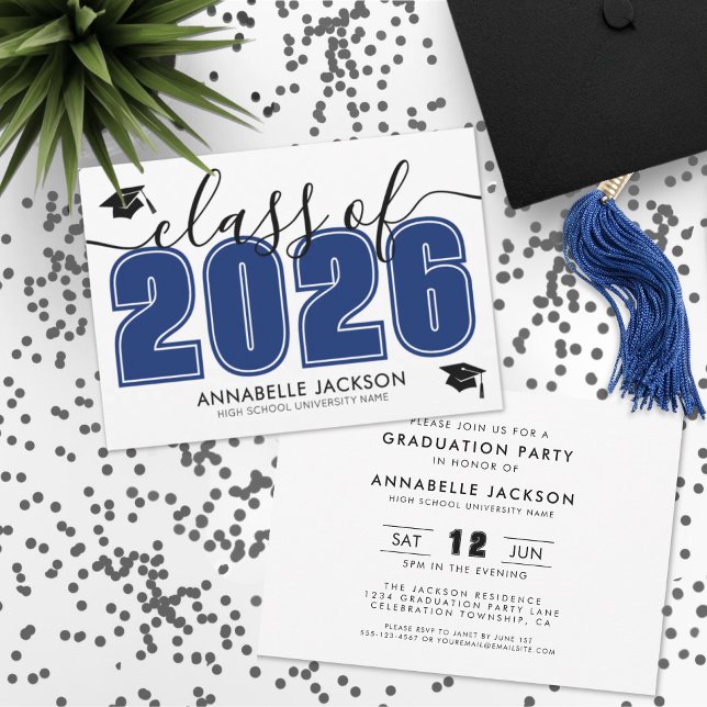 Convites Festa de Formatura Azul Moderna Simples (Simple Modern Blue Graduation Party Invitation)
