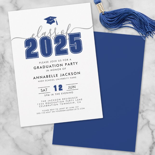 Convites Festa de Formatura Azul Moderna Simples (Simple Modern Blue Graduation Party Invitation)