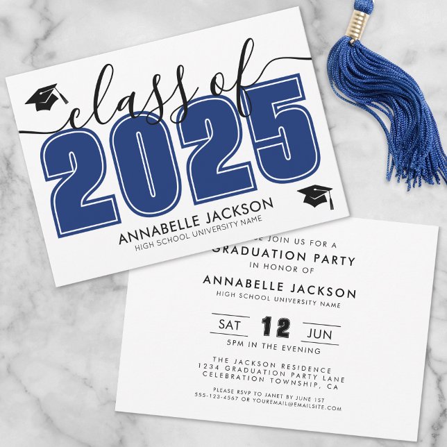 Convites Festa de formatura Azul Moderno Simples (Simple Modern Blue Graduation Party Invitation)