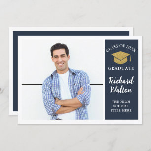 Convites Festa de formatura azul Na moda simples e fotograf