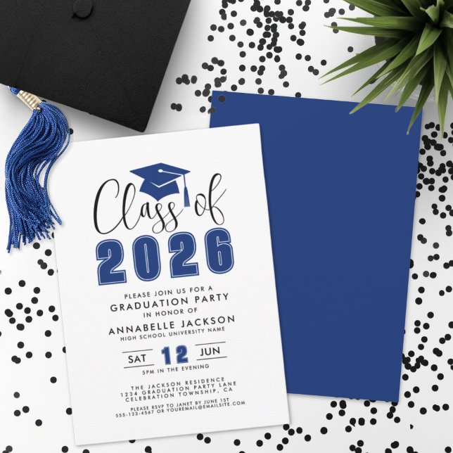 Convites Festa de Formatura Azul Simples (Simple Blue Graduation Party Invitation)