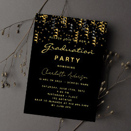 Convites Festa de formatura black gold serpentinas luxuoso