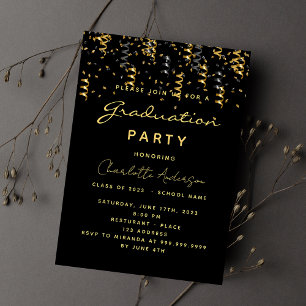 Convites Festa de formatura black gold serpentinas luxuoso