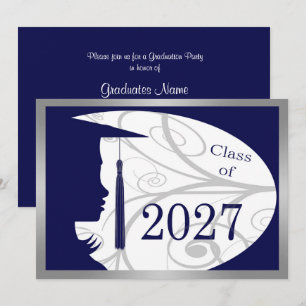 Convites Festa de Formatura Blue & Silver Silhouette 2027