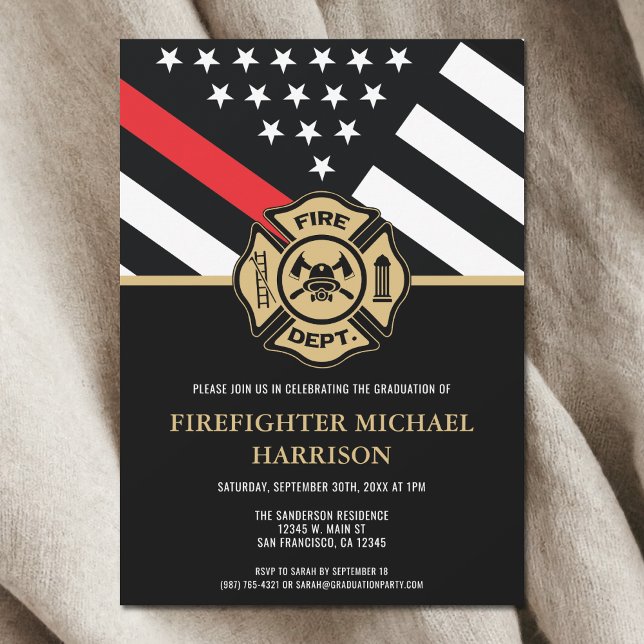 Convites Festa de formatura Bombeiro da Academia de Bombeir (Firefighter Fire Academy Fireman Graduation Party Invitation)