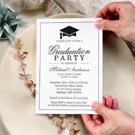 Convites Festa de formatura Branca Negra Clássica Elegante