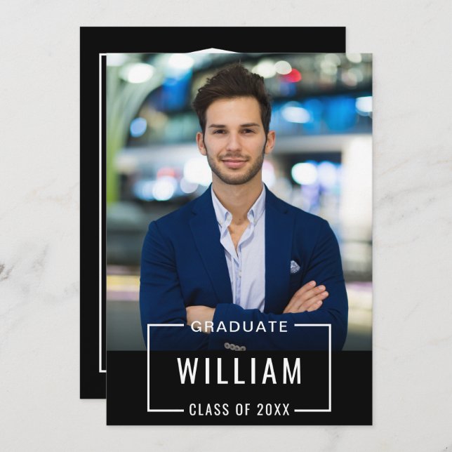 Convites Festa de formatura Branca Simples e Moderna de FOT (Frente/Verso)