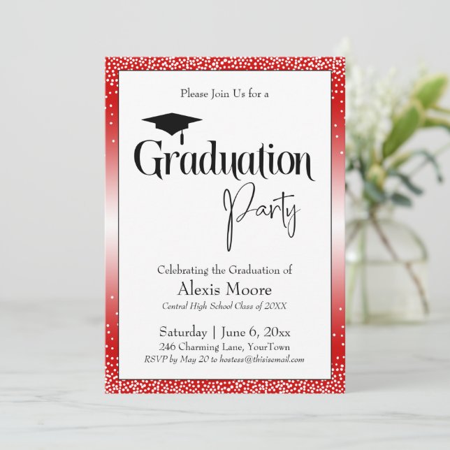Convites Festa de formatura Bright Red Ombre Confetti (Em pé/Frente)