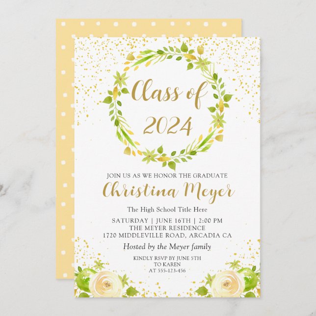 Convites Festa de formatura Brilhante Amarelo (Frente/Verso)