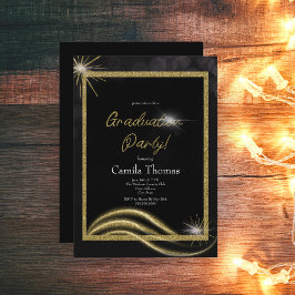 Convites Festa de Formatura Brilhante Chic Script Dourado 