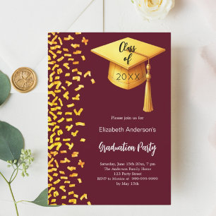 Convites Festa de formatura burgundy gold confetti