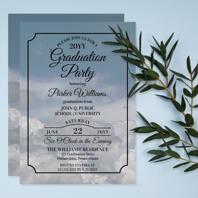 Convites Festa de Formatura Céu Azul Acima das Nuvens (Blue Sky Above The Clouds Graduation Party Invitation -- Print | Download)