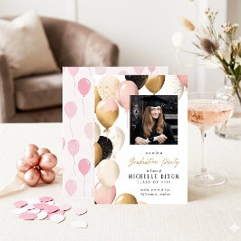 Convites Festa de Formatura com Balões Rosa e Dourado Elega