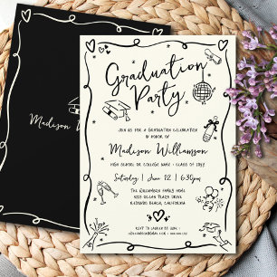 Convites Festa de Formatura com Desenhos à Mão em Creme