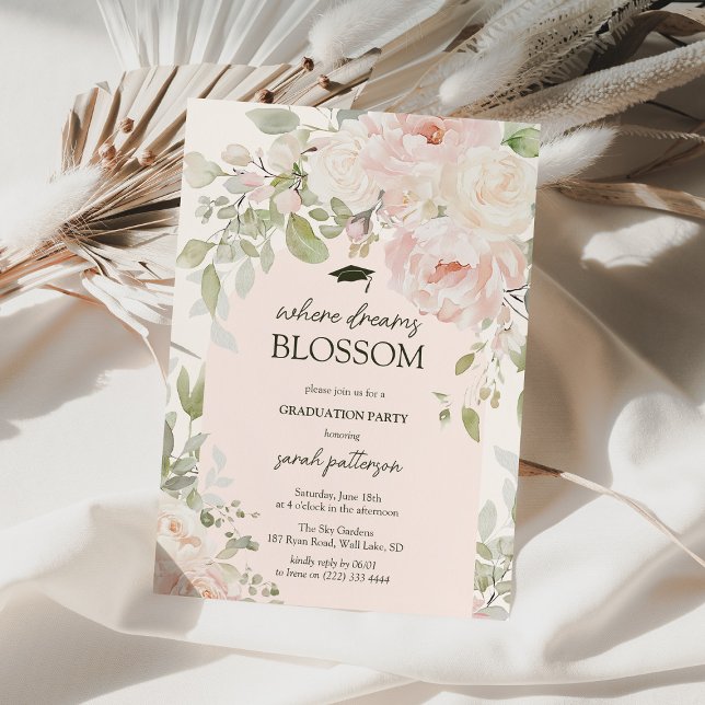 Convites Festa de Formatura com Floral Rosa Elegante (Criador carregado)