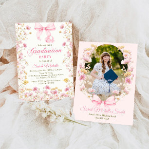 Convites Festa de Formatura com Flores Silvestres Rosa Boho