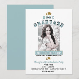 Convites Festa de Formatura com Foto Azul Branco Minimalist
