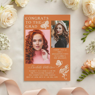 Convites Festa de Formatura com Foto Borboleta Laranja Mode