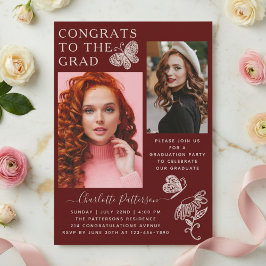 Convites Festa de Formatura com Foto de Borboleta Burgundy 
