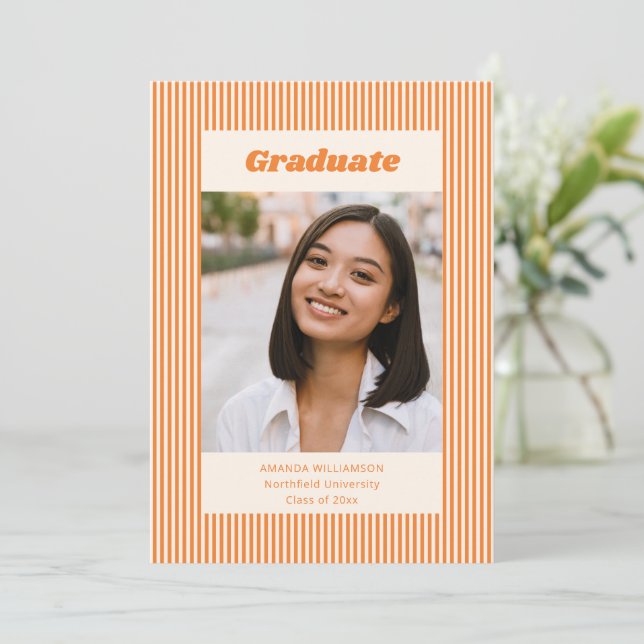Convites Festa de Formatura com Foto de Faixa Laranja em Es (Em pé/Frente)