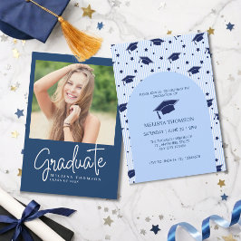 Convites Festa de Formatura com Foto de Roteiro Branco Azul