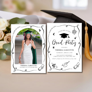 Convites Festa de Formatura com Foto Desenhada à Mão Modern