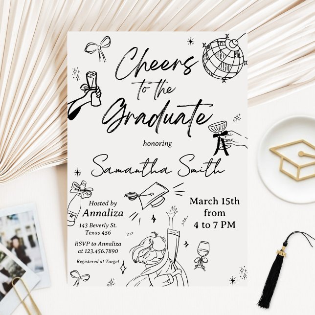 Convites Festa de Formatura com Foto Desenhada à Mão Modern (Modern Graduation Announcement Graduation Party Invitation)