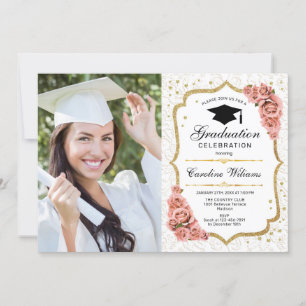 Convites Festa de formatura com foto - Dourado Blush Branco