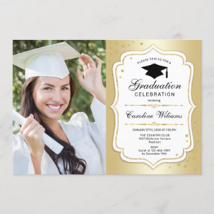 Convites Festa de formatura com foto - Dourado branco