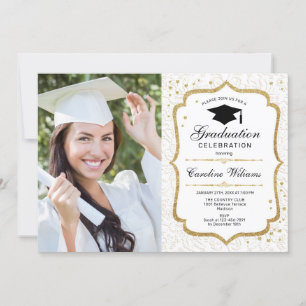 Convites Festa de formatura com foto - Dourado branco