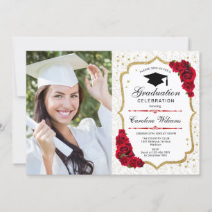Convites Festa de formatura com foto - Dourado branco verme