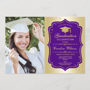 Convites Festa de formatura com foto - Dourado Roxo