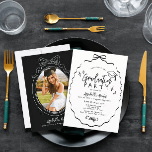 Convites Festa de Formatura com Foto e Laço Preto Desenhado