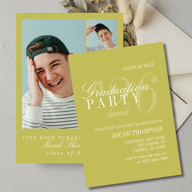 Convites Festa de Formatura com Foto em Chartreuse Moderno (Modern Chartreuse Photo Graduation Party Invitation)