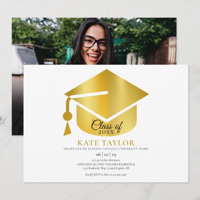 Convites Festa de Formatura com Foto em Dourado Moderno (Frente/Verso)