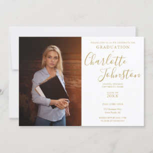Convites Festa de Formatura com Foto em Letra Dourada Elega