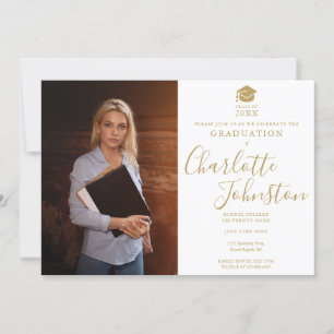 Convites Festa de Formatura com Foto em Letra Dourada Simpl