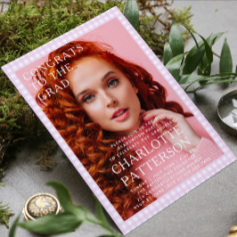 Convites Festa de Formatura com Foto em Xadrez Rosa Moderno