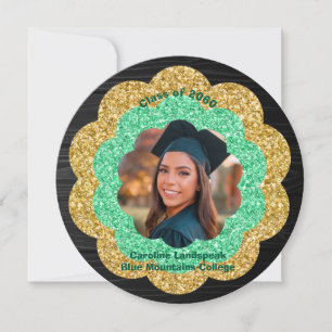 Convites Festa de Formatura com Foto Floral Verde Dourado C