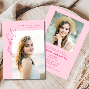 Convites Festa de Formatura com Foto Minimalista Rosa Vibra
