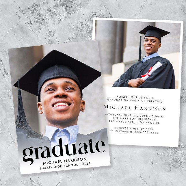Convites Festa de Formatura com Foto Moderna (Modern Photo Graduation Party Invitation)