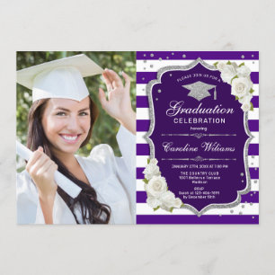 Convites Festa de formatura Com Foto - Prata Púrpura Branco