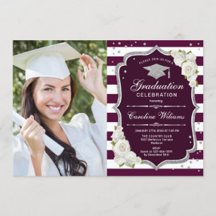 Convites Festa de formatura com foto - Silver Burgundy