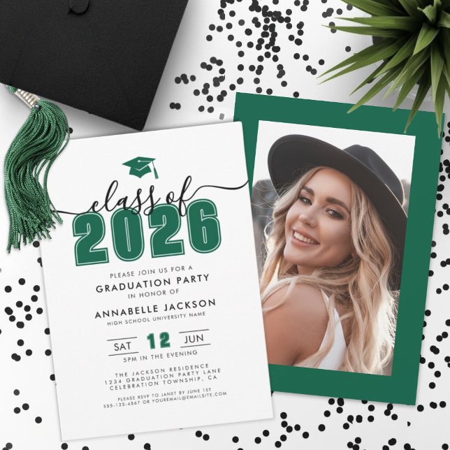 Convites Festa de Formatura com Fotos Verdes (Green Photo Graduation Party Invitation)