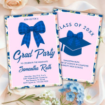 Festa de Formatura com Laço Xadrez Azul de Flor Si