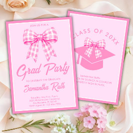 Convites Festa de Formatura com Laço Xadrez Rosa