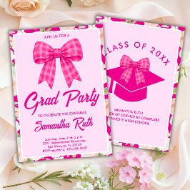 Convites Festa de Formatura com Laço Xadrez Rosa Vibrante W