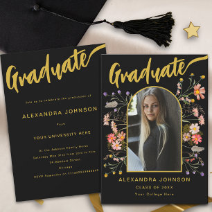 Convites Festa de Formatura com Letra Dourada Floral Gradua